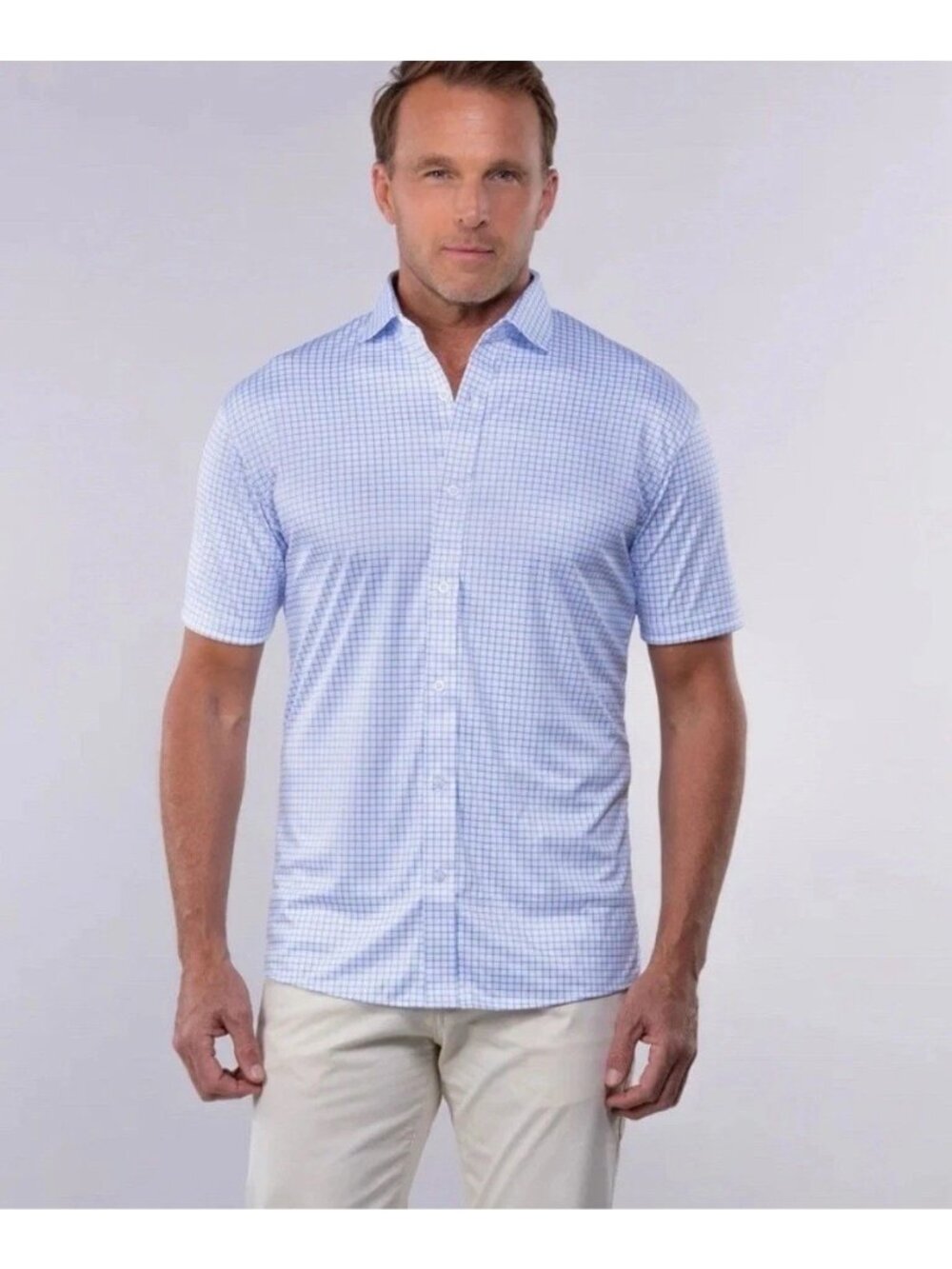 NWT Collars and Co XL Quattro Flex Dress Shirt Button Down Thin Blue Check